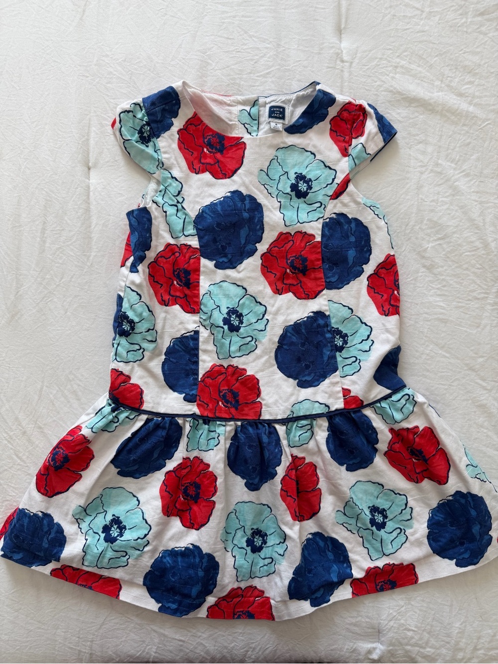 Janie and Jack White Dress with Red, Navy & Mint Floral Print